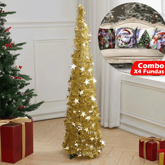 Árbol De Navidad Plegable 1.5m + 4 Fundas Led Gratis | Montaje ultra rápido